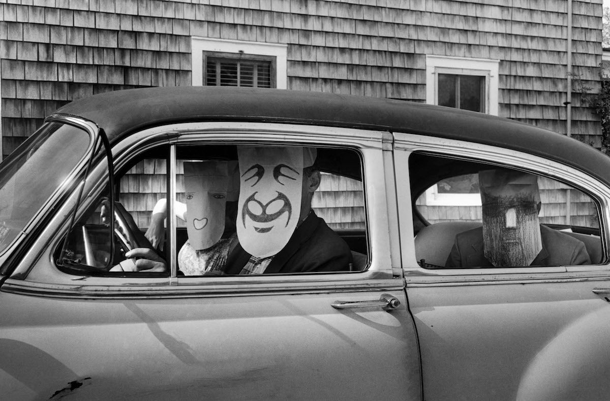 USA. Untitled. (from the Mask Series with Saul Steinberg), 1962.  Photograph by Inge Morath/MAGNUM PHOTOS. Mask by Saul Steinberg © The Saul Steinberg Foundation/ARS, NY